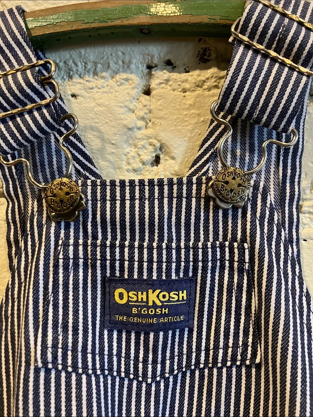 Vintage OshKosh hickory stripe overalls size 24 months USA union made